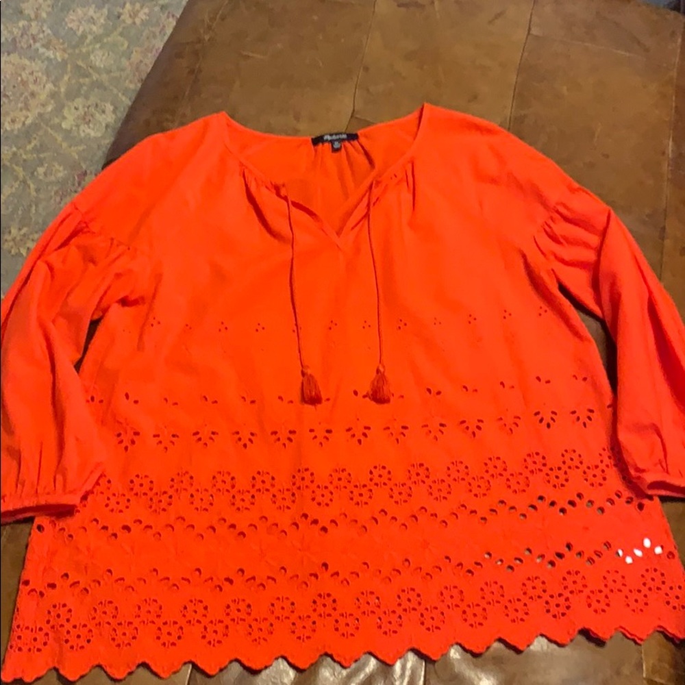 Madewell eyelet top orange red